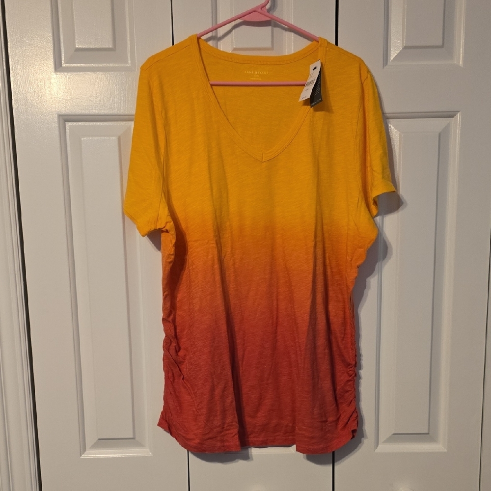 Lane Bryant Yellow to Red Ombre Short Sleeve Tee